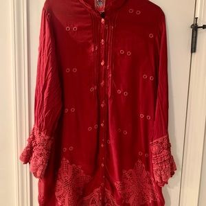 Johnny Was Red Eyelet Tunic Top